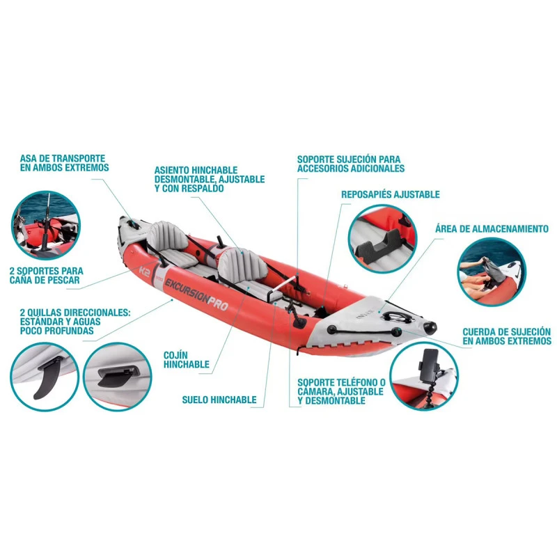 Kayak Hinchable PRO K2 Para 2 Personas De Intex 16 Kayak Hinchable PRO K2 Para 2 Personas De Intex - Imagen 14