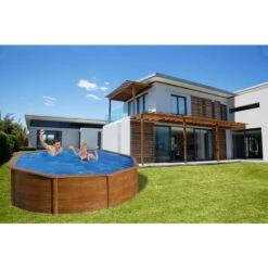 GRE Piscina Starpool Redonda Imitación Madera 120 Cm -Piscinas Artículos Tienda piscina starpool gre acero madera redonda p460w exterior