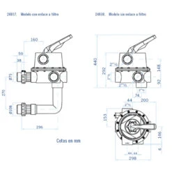Válvula Selectora Magnum Astralpool 6 Válvula Selectora Magnum Astralpool -Piscinas Artículos Tienda valvula selectora magnum con enlaces dimensiones 1 1